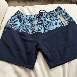 Birdwell Beach Britches Navy and Light Blue Patterned Board Shorts
